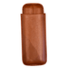 A brown leather sleeve or pouch with rounded corners and visible stitching, shown upright on a plain white background.