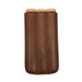 A brown leather three-dose pen holder with three light wood cylinder tops visible at the top, shown against a plain white background.