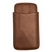 A brown leather phone pouch with a textured finish and visible stitching, shown against a plain white background.