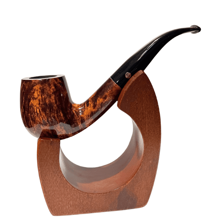Brigham 6 Dot Klondike 24 smooth briar smoking pipe with black stem and dot inlay displayed on wooden stand