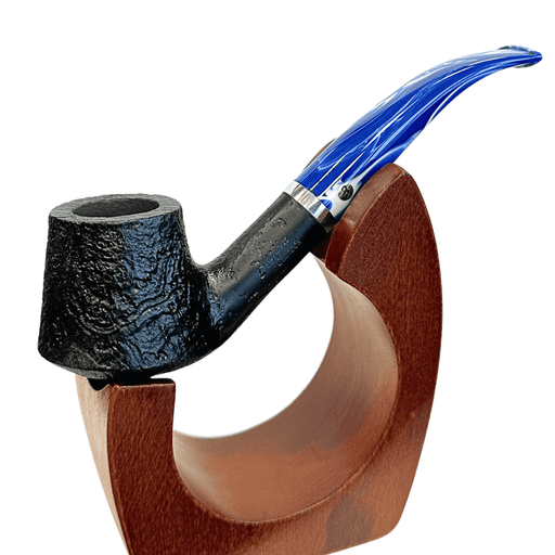 Brigham Northern Lights Chinook Blue 84 bent Dublin pipe black sandblast briar with blue acrylic stem premium tobacco pipe Canada