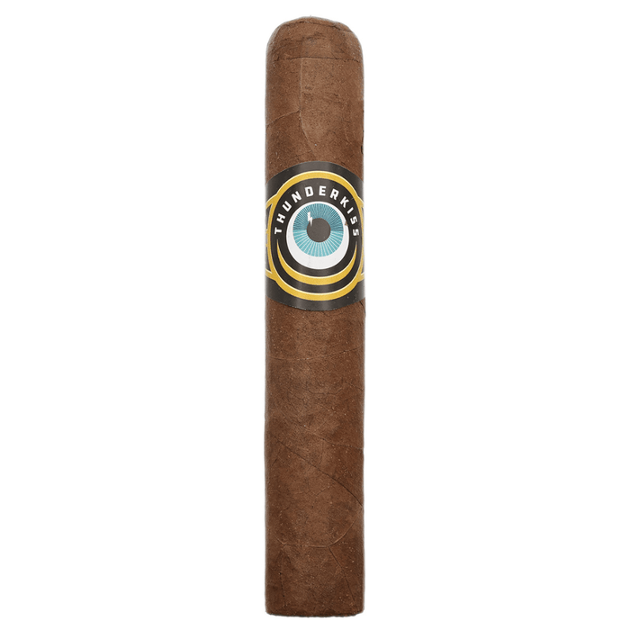 Crowned Heads Thunderkiss 5x54 cigar with Ecuadorian Habano maduro wrapper and Thunderkiss band displayed against a white background