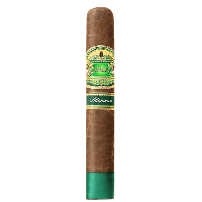 E.P. Carrillo Allegiance Confidant toro cigar with Ecuadorian Sumatra-seed wrapper, handcrafted and banded in green and gold