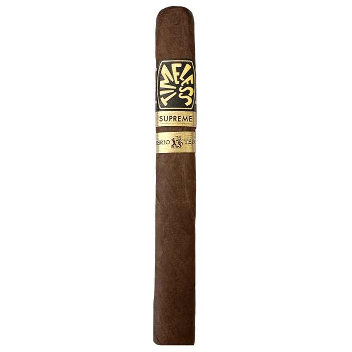 Ferio Tego Timeless Supreme Toro 6 x 50 Nicaraguan puro cigar with dark brown wrapper and black and gold band on white background