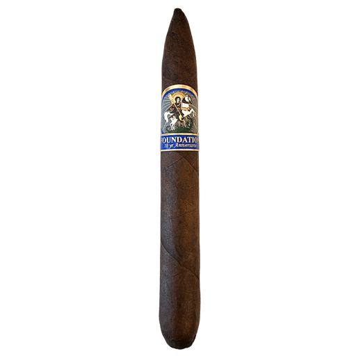 Foundation Cigar Co 10 Year Aniversario Salomon with dark Connecticut hybrid wrapper and blue gold band