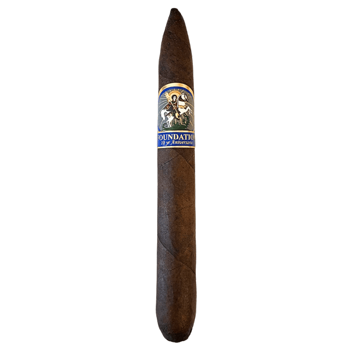Foundation Cigar Co 10 Year Aniversario Salomon with dark Connecticut hybrid wrapper and blue gold band