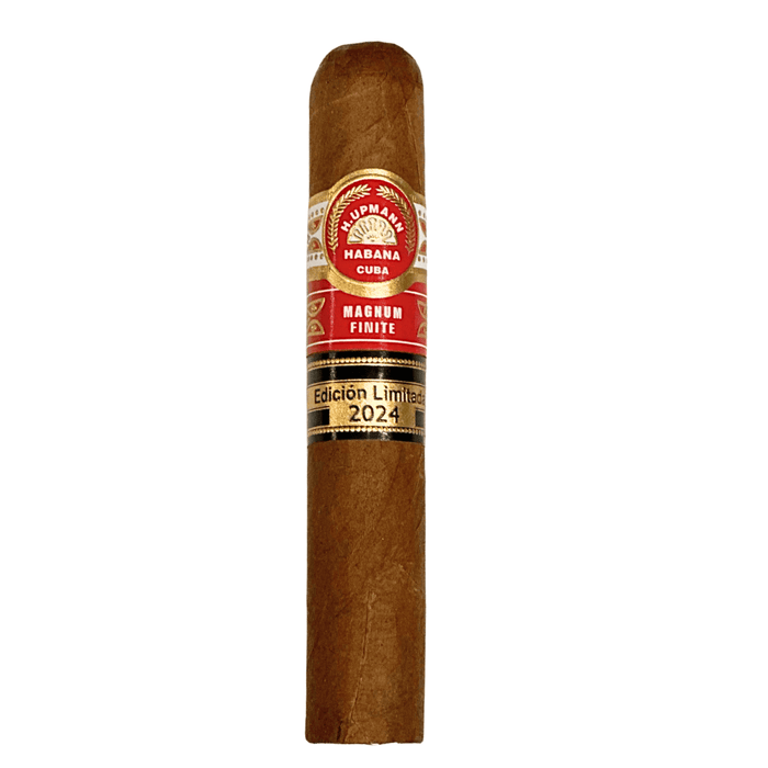 H. Upmann Magnum Finite Limited Edition 2024 Cuban cigar, premium handmade Habano with red and gold band labeled Edición Limitada 2024, photographed on a white background.