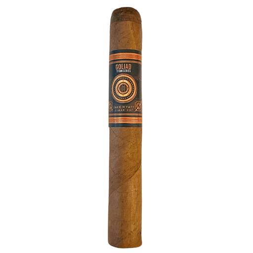 Jake Wyatt Titan Series Goliad Toro cigar with claro wrapper and navy orange band