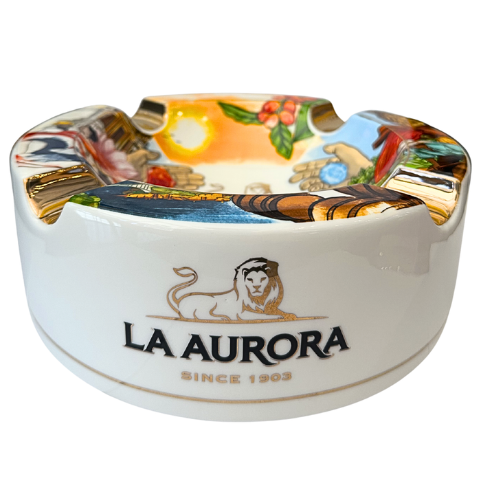 La Aurora ceramic cigar ashtray white four cigar rest lion crest premium cigar ashtray Dominican Republic since 1903