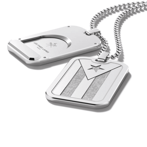 Le TAG T100 Flag Cuba Silver cigar cutter with stainless steel body and Cuban flag design displayed on a plain white background.