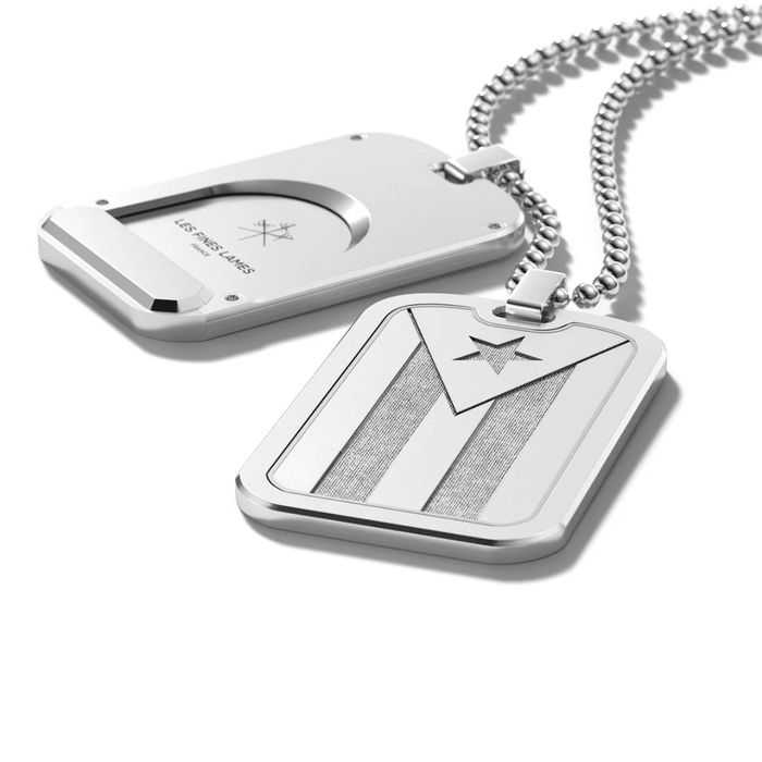 Le TAG T100 Flag Cuba Silver cigar cutter with stainless steel body and Cuban flag design displayed on a plain white background.