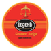 Legend Shrewd Judge pipe tobacco tin with red and gold label and scales of justice icon