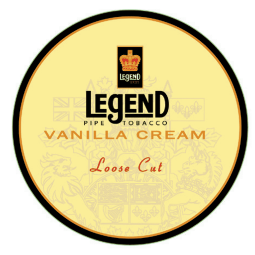 Legend Pipe Tobacco Vanilla Cream loose cut tin with yellow and black label