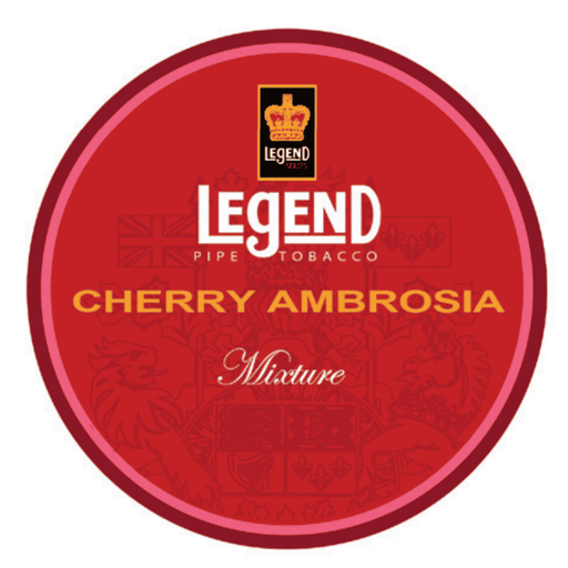 Legend Pipe Tobacco Cherry Ambrosia mixture tin with red and pink label