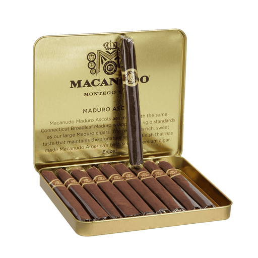 Experience the rich taste of Macanudo Ascot Maduro cigarillos, crafted in the Dominican Republic for a consistently smooth smoke. 