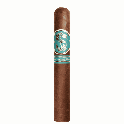 Matilde Serena Maduro Robusto cigar with aqua blue and silver band, dark Mexican San Andrés maduro wrapper