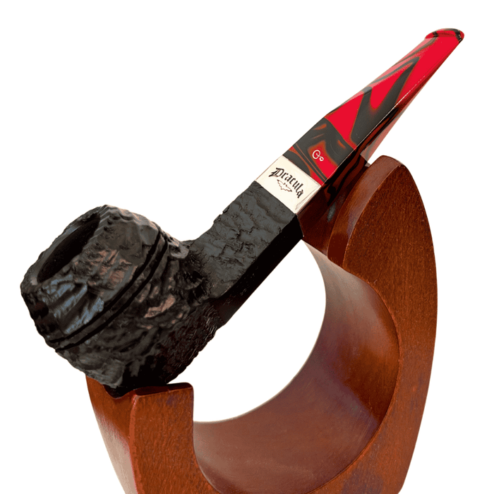 Peterson Dracula 150 rusticated straight bulldog briar pipe red black acrylic fishtail stem nickel band