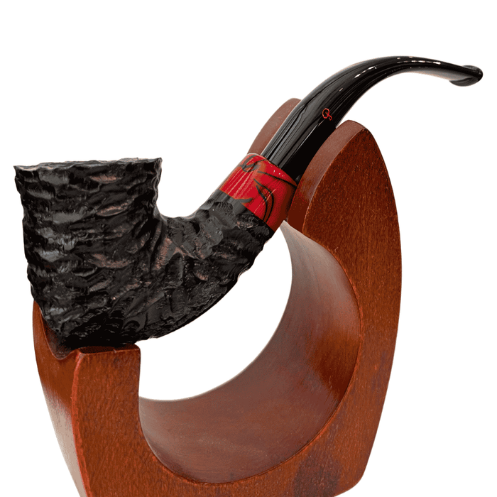 Peterson Halloween 2026 05 Calabash rusticated black briar pipe red acrylic military mount fishtail stem