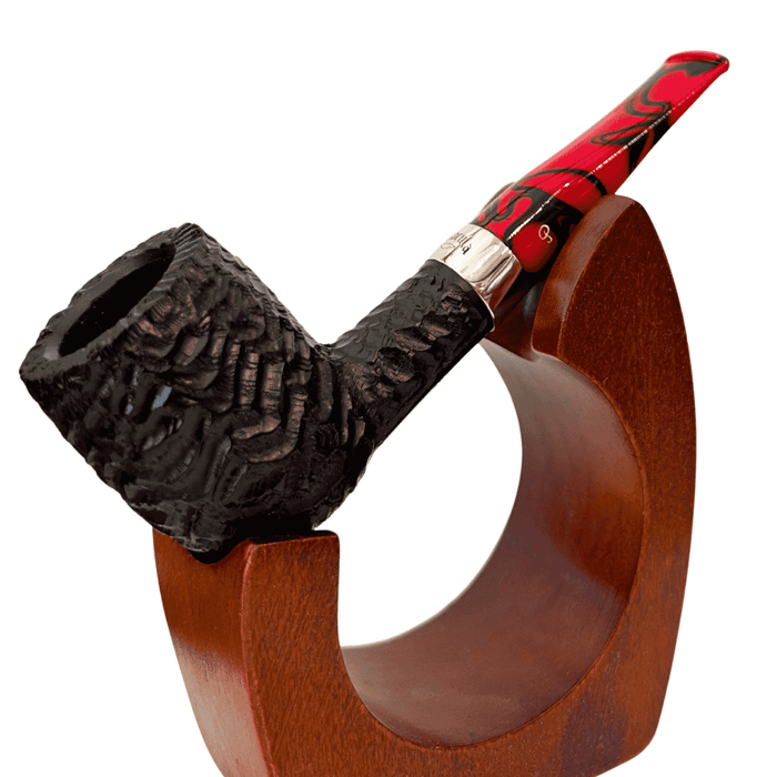 Peterson Dracula 107 rusticated straight billiard briar pipe red black acrylic fishtail stem nickel band