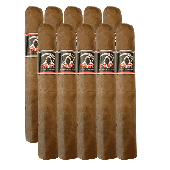 Pack of rage robusto cigars with visible labels on a white background