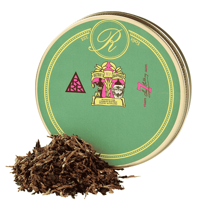 Rattray's Red Rapparee pipe tobacco 50g tin established 1903 Scottish blend green and gold