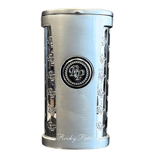 Rocky Patel triple torch cigar lighter brushed metal finish with RP logo and triple jet flame