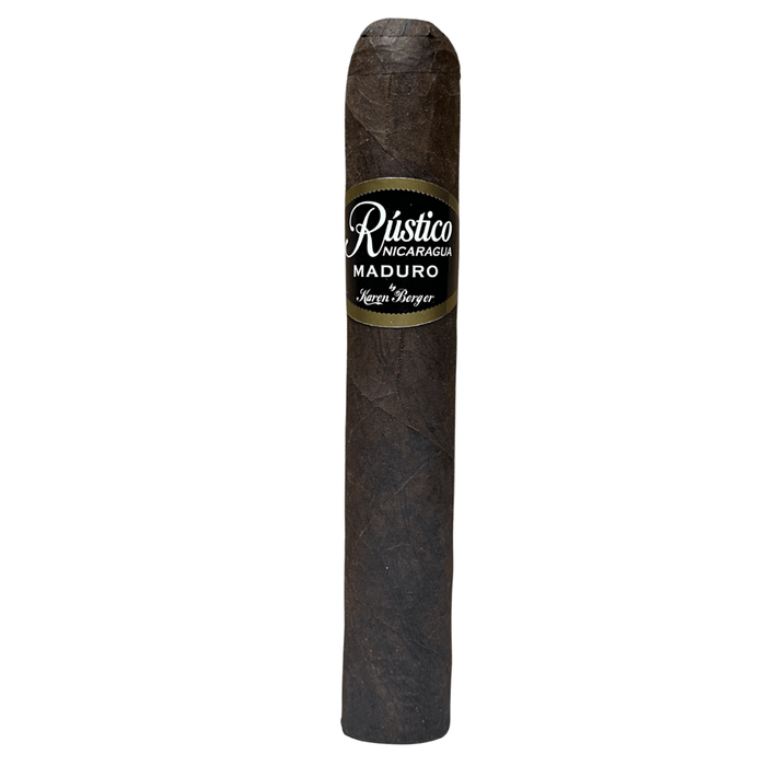 Rustico by Karen Berger Maduro Gordo cigar with black band displayed on white background