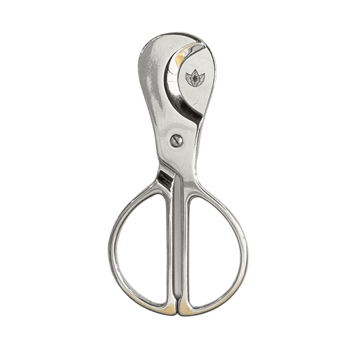 Toscano polished stainless steel cigar scissors cutter with brown leather embossed case and tobacco leaf crest