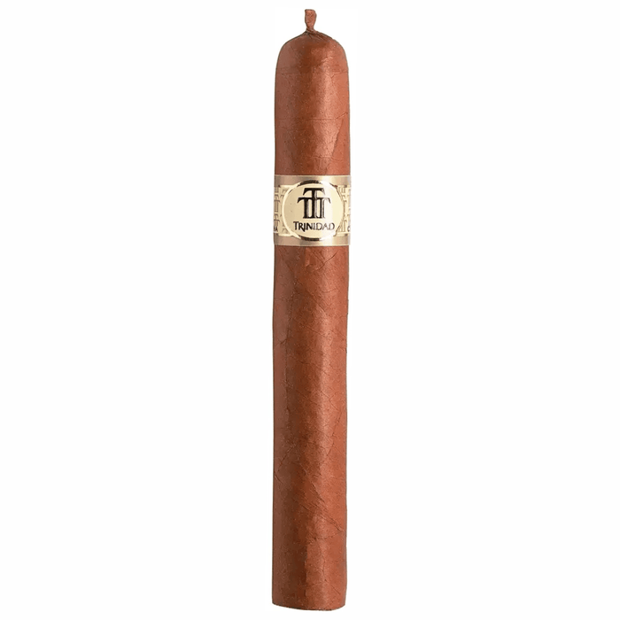 Trinidad Coloniales Cuban cigar with cream band and pigtail cap displayed on white background