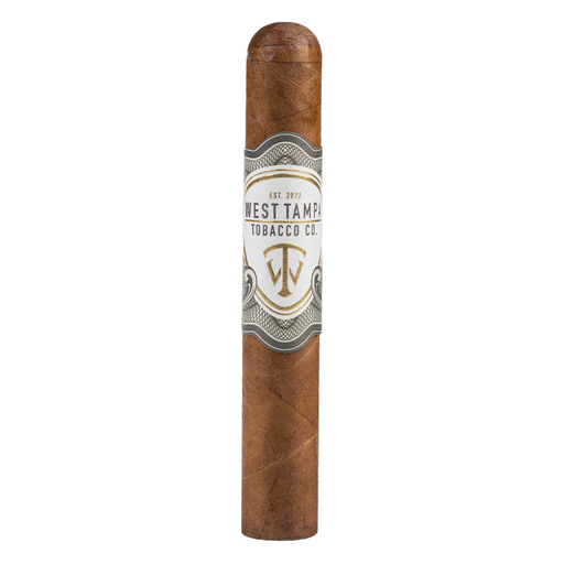 West Tampa White cigar with Ecuadorian Habano wrapper, medium-bodied profile featuring creamy flavors, toasted nuts, and subtle spices, ideal for cigar enthusiasts.