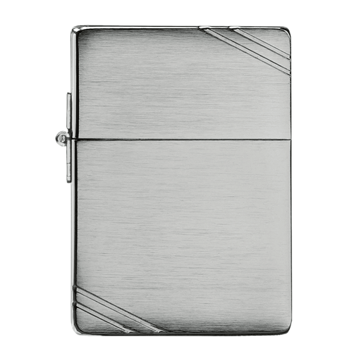 Zippo 1935 Replica lighter in brushed chrome with diagonal slash accents shown closed on a white background.