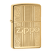 Zippo 29677 Zippo Pattern lighter with gold tone finish featuring an engraved patterned design and raised Zippo logo, windproof refillable lighter for cigar smokers and collectors.