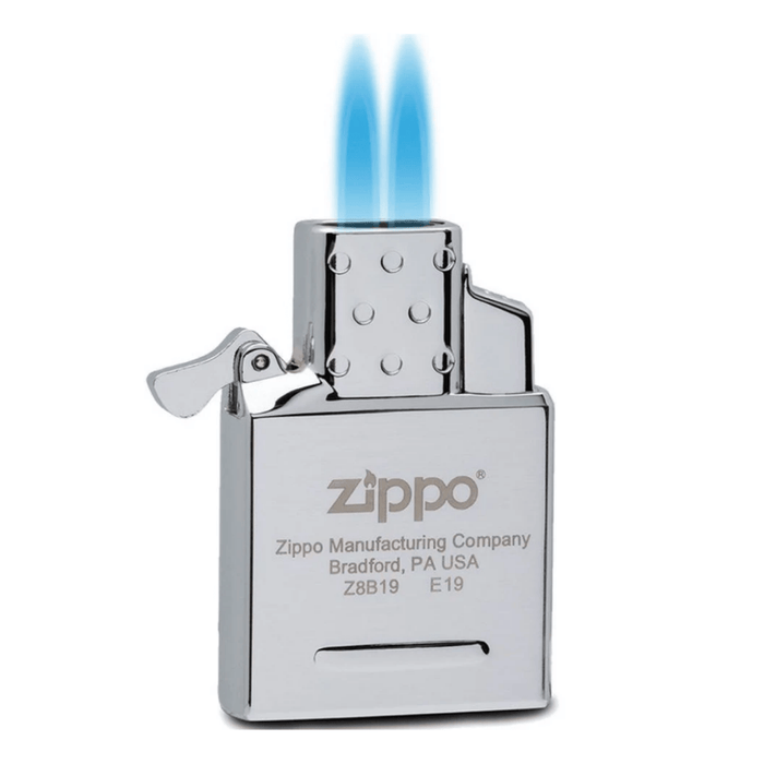 Zippo Insert Butane Double Flamme – Rechargeable Allumage Piézo Pour Briquet Zippo Classique – Gris