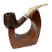 Savinelli Sasso Rusticated 601 bent billiard briar pipe with brown rusticated bowl and marbled acrylic stem displayed on wooden stand