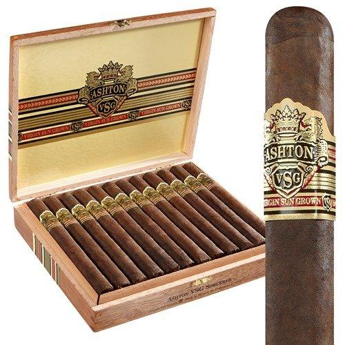 Ashton Virgin Sun Grown (VSG) debuted in 1999 and has been considered a premium classic for more than two decades. A dark and luxuriant Ecuador Sumatra wrapper leaf harbors a bold and unbelievably smooth interior of premium Dominican binder and filler tobaccos aged for four-to-five-year minimums.