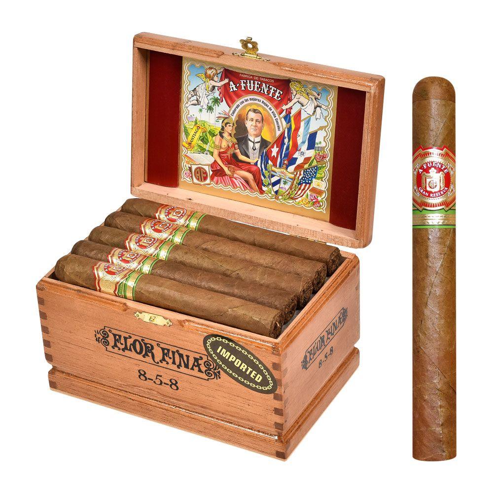 One of the best cigars in the entire Arturo Fuente line. The 8-5-8 Flor Fina is a well-proportioned cigar with an attractive, perfectly-aged Cameroon wrapper that's silky and sweet. The smoke is mild, cedary in character and well-balanced.