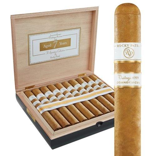 This iconic Rocky cigar is a mild cigar producing smooth and silky smoke. Rocky Patel Vintage 1999 cigars are a wonderful blend of Dominican and Nicaraguan long fillers, all aged over 7 years, combined with a mild Connecticut leaf wrapper, then carefully aged for 120 days.